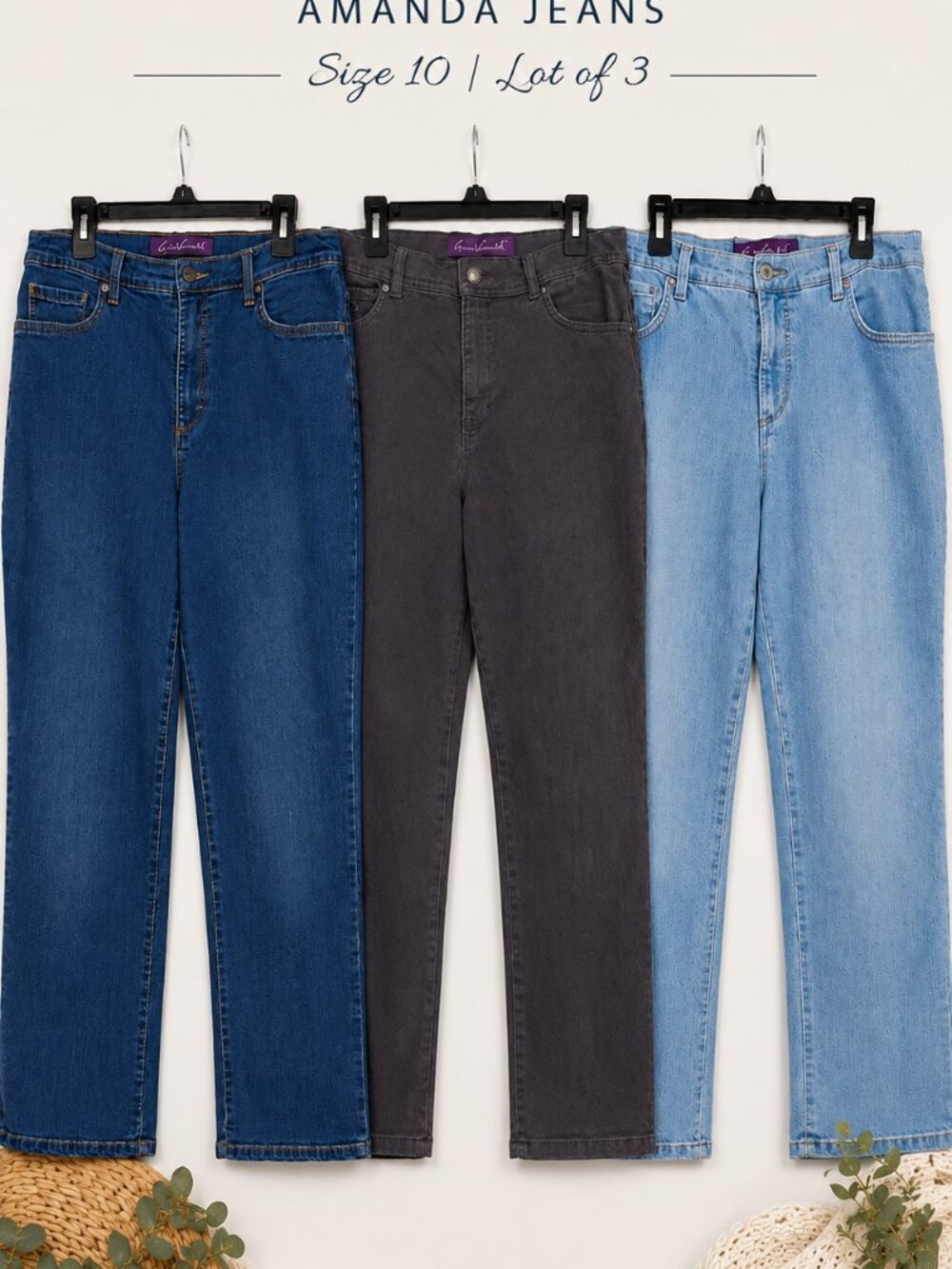 Gloria Vanderbilt Amanda Jeans Lot of 3 Size 10 Blue Gray Bundle